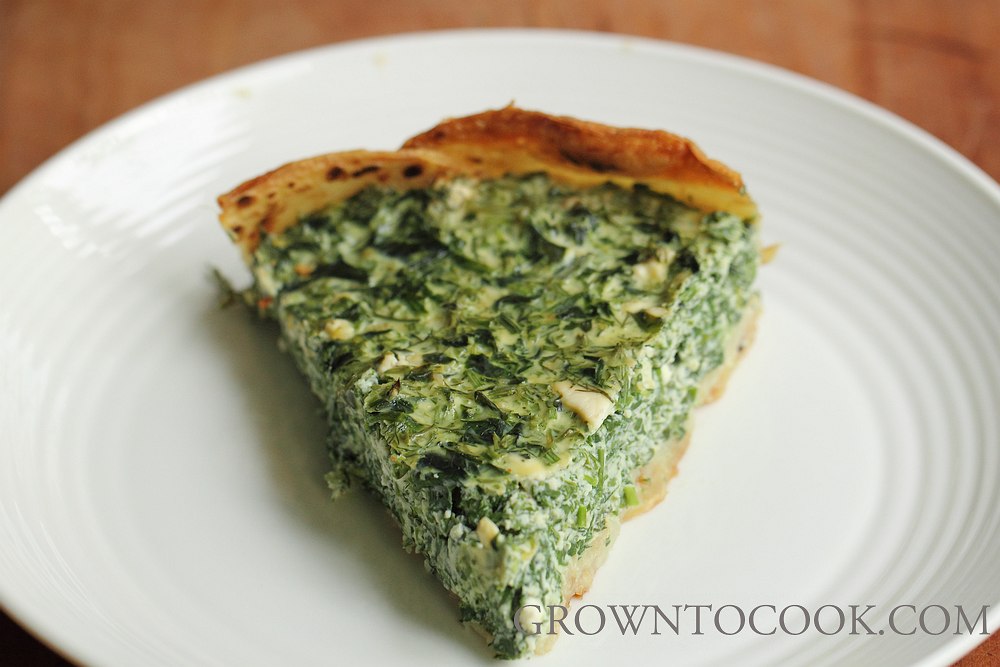 Spinach and herb torta in potato crust