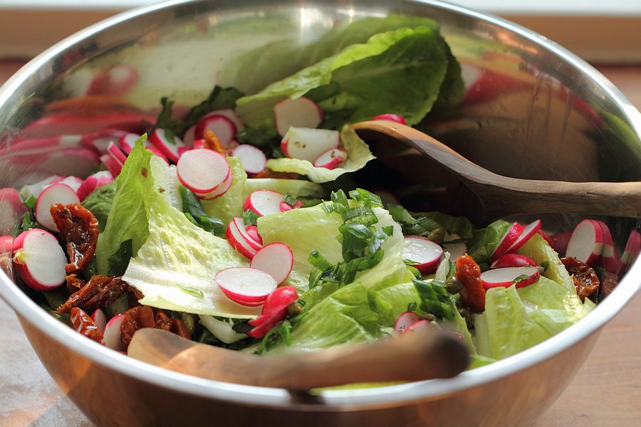 lettuce salad with radishes and spring onions
