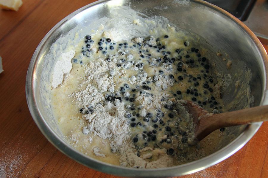 pancake batter with elderberries