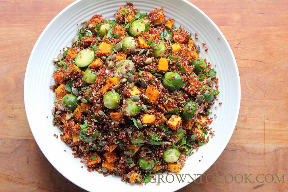brussels sprouts, winter squash and quinoa salad