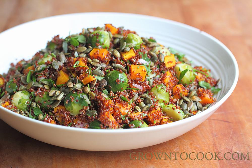 brussels sprouts, winter squash and quinoa salad