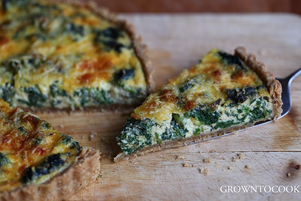 nettle quiche with sesame seed crust
