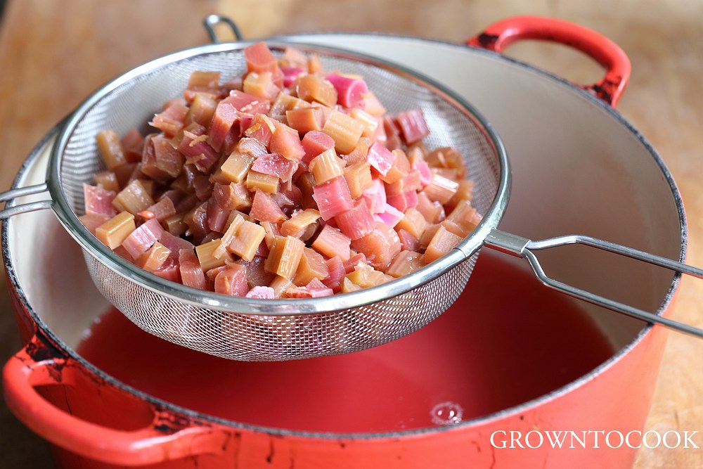 straining rhubarb juices