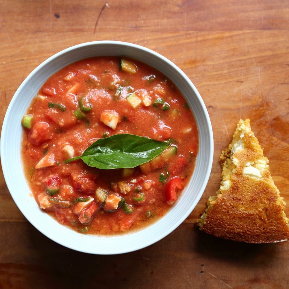 andalusian soup salad with corn bread