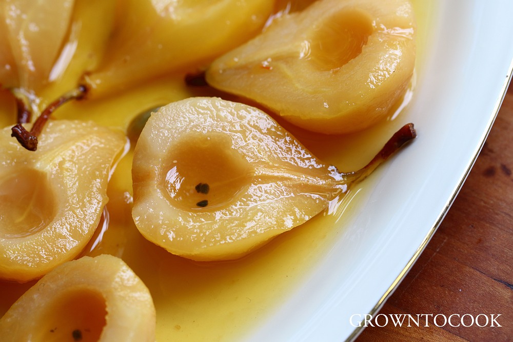 saffron and cardamom poached pears