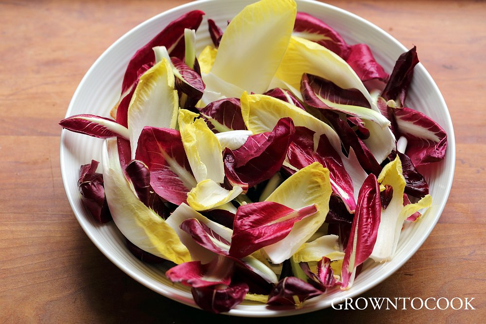 radicchio and chicory with pan roasted pears