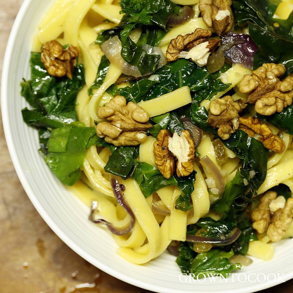 Tagliatele with winter greens and brown butter