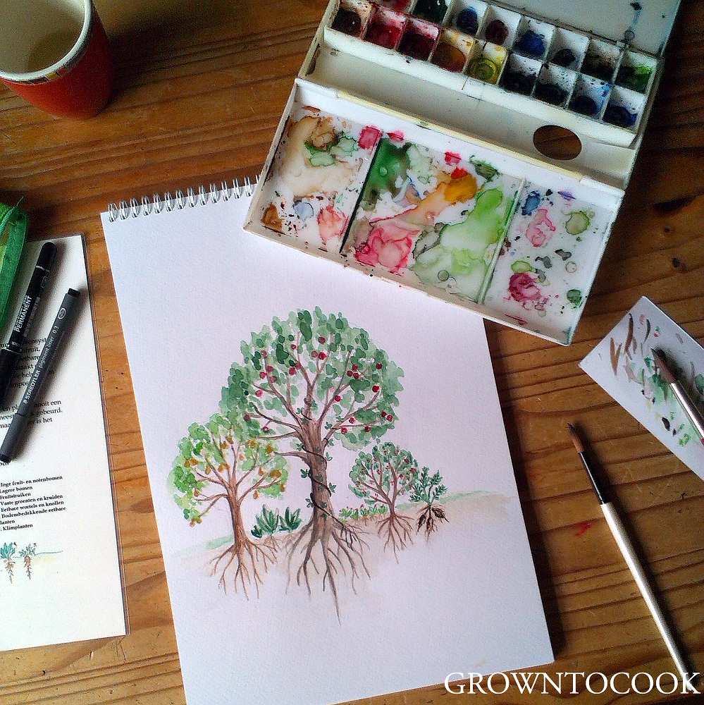 watercolor food forest