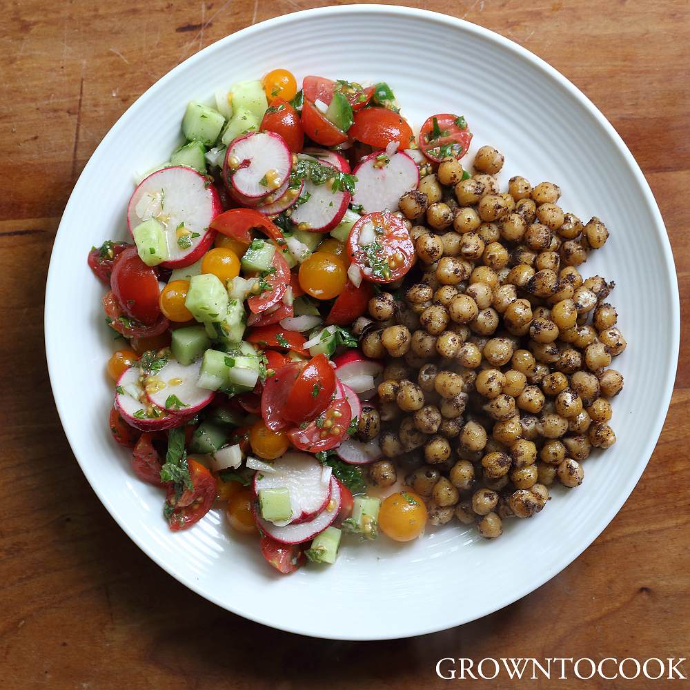 spiced chickpeas with chopped salad