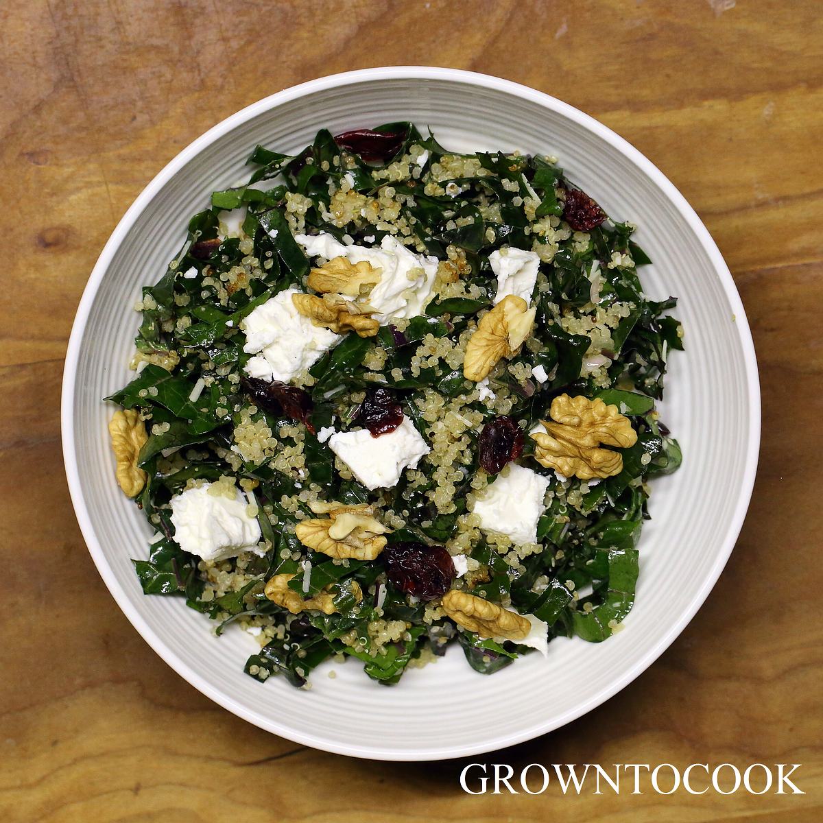 kale and quinoa salad with walnuts and cranberries