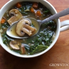 Mushroom, spelt and kale soup