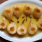 Poached pears with saffron and cardamom