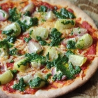 Tomatillo pizza with cilantro pesto