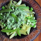 Broad beans and peas salad with basil dressing
