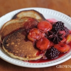 Buckwheat pancakes with plum and blackberry compote